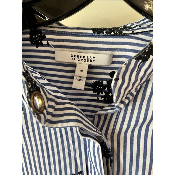 Derek Lam 10 Crosby Gold Detail Blue and White Stripe Button Down Shirt Size 10 - Picture 4 of 4